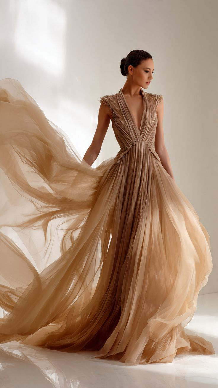 Elegant neutral flowing gown